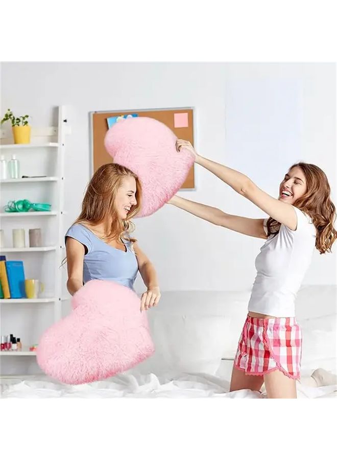 Pink Heart Shaped Throw Pillow Soft Fluffy Romantic Flower Pattern Sofa Bed Decor 33x25cm - Image 1